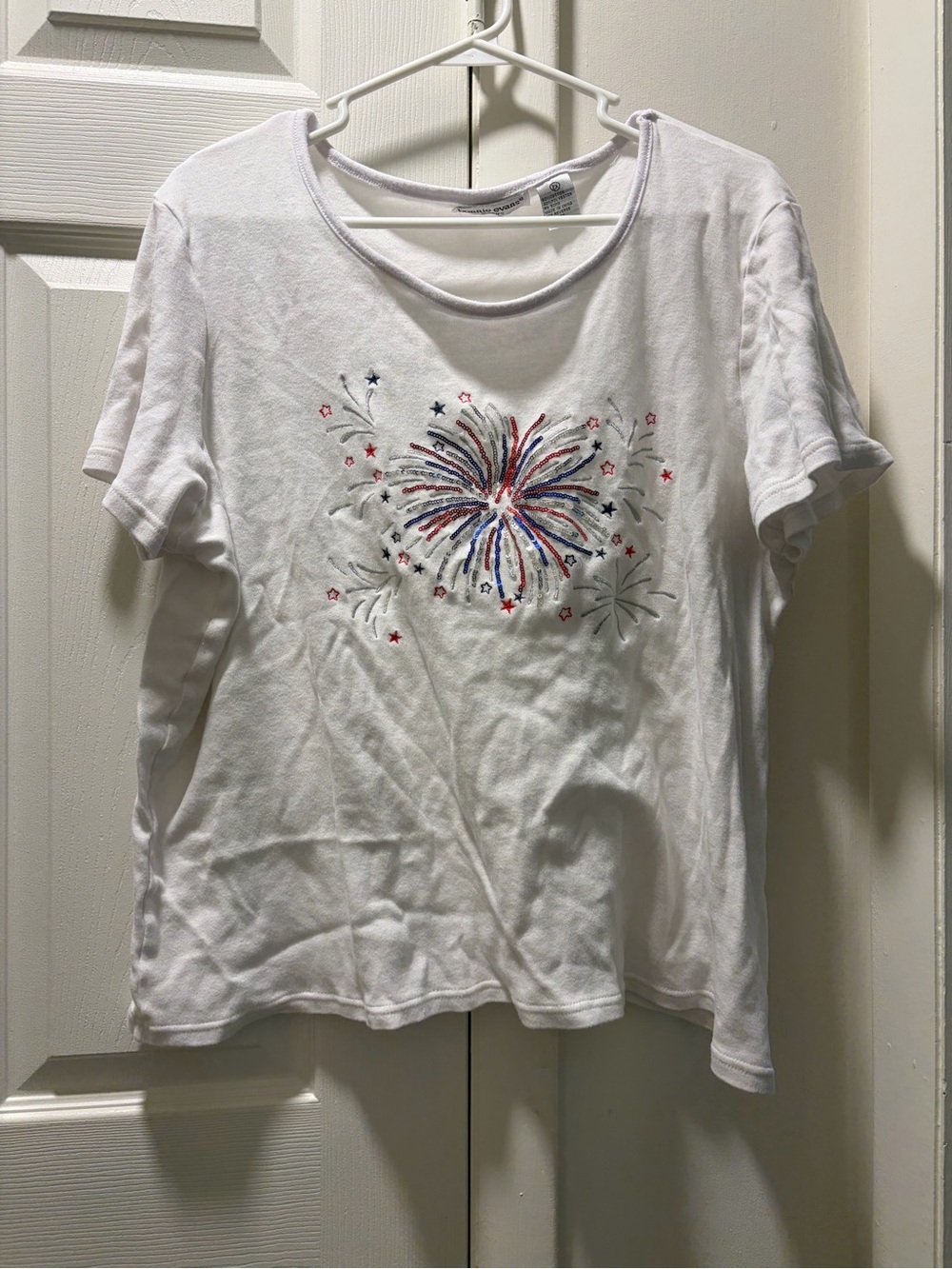 Bonnie Evans 4th July Fireworks Festive Sequin Embroidered Stars Red White Blue
